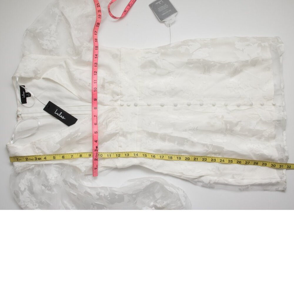 Lulus Dramatic Energy Floral Burnout Balloon Sleeve Mini Dress White Small NWT - Picture 7 of 7